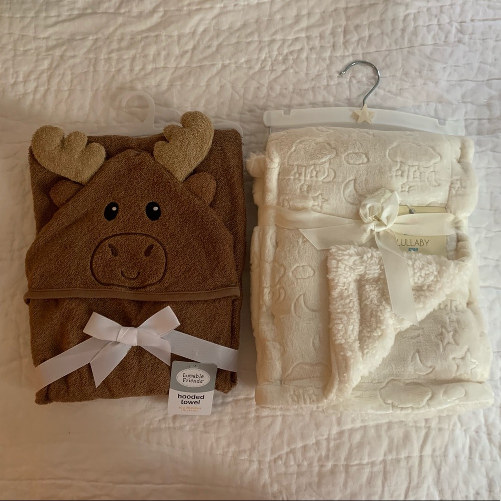 Gender neutral baby towel and blanket.